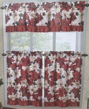 CHRISTMAS  POINSETTIAS HOLIDAY MULTICOLOR  KITCHEN CURTAIN 3 PCS SET - $21.78
