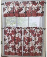 CHRISTMAS  POINSETTIAS HOLIDAY MULTICOLOR  KITCHEN CURTAIN 3 PCS SET - $21.78