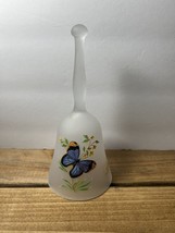 Viking Glass Bell Frosted Glass Blue Butterfly With Sticker - $11.30