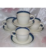 Pfaltzgraff NORTHWINDS- Cup and Saucer Sets (4)- White Green Blue Bands-... - $13.64 CAD