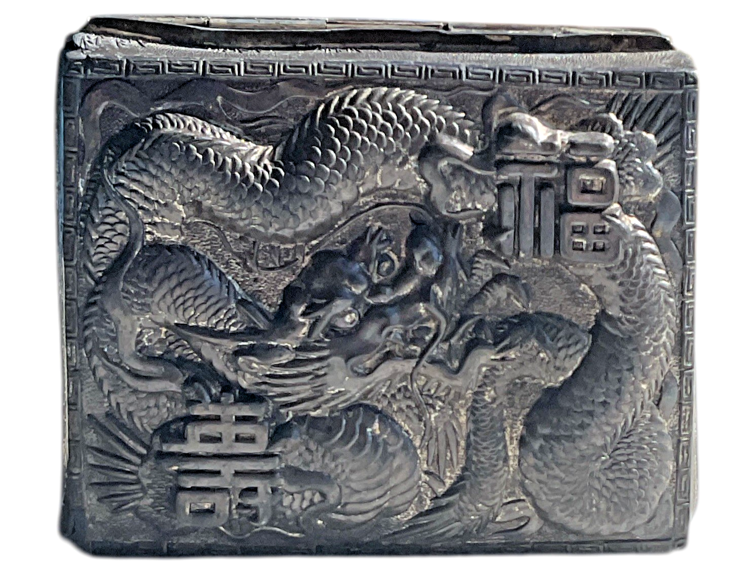 Vintage Japan Dragon Metal Box Silvertone Cigarette Trinket Case Asian A... - $18.99