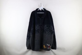 Vtg 90s Disney Mens XL Mickey Mouse Pluto Dog Snowflake Half Zip Fleece Sweater - £44.60 GBP