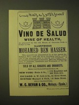 1893 W.C. Bevan Vino de Salud Ad - Vino de salud wine of health - £14.60 GBP