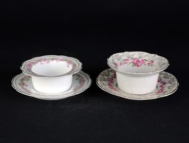 Antique Pink Roses Ramekins &amp; Saucers 6 Sets, Mixed Limoges, Bavaria, Austria - £47.19 GBP