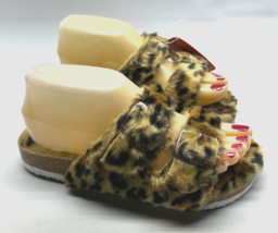 Harvest Land Women Size 6.5 Leopard Print Faux Fur Sandals Adjustable Ho... - $31.73 CAD