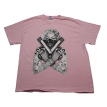 Gildan Shirt Mens XL Pink Short Sleeve Graphic Print Cotton Activewear T Shirt - £14.66 GBP