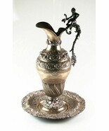 Antik Jugendstil Cherub Repousse Silber Wasser Krug Und Platte - $174,259.66 MXN