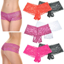 2Pc Women Sexy Lace Crotchless Cheeky Boxer Shorts Panties Underwear Lingerie Xl - £13.56 GBP