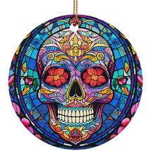 Funny Head Human Art Sugar Skull Stained Glass Ornament Christmas Gift Decor - £12.57 GBP