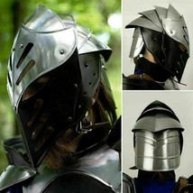 18GA SCA LARP Medieval Knight Tournament Close Steel Helmet Replica Décor Item - £110.19 GBP