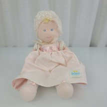 Eden Doll Pink Dress Plush Stuffed Cloth Soft Toy Roses Blue Eyes Bonnet 13&quot; - £31.18 GBP