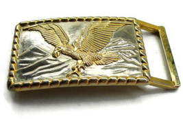 1970s Eagle &amp; Mountains Gold And Silver Tone Brass Rectangle Vintage Bel... - £38.91 GBP
