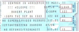 Robert Plant Ticket Stub September 6 1983 Worcester Massachusetts Led Zeppelin - £27.39 GBP