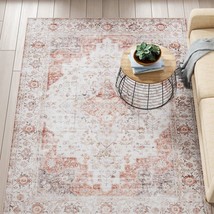 6 ft. x 9 ft. Traditional Persian Style Washable Boho Light Grey Red Area Rug - $3,463.35 MXN