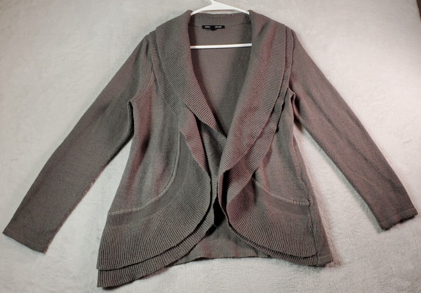 Cable &amp; Gauge Cardigan Sweater Womens Medium Gray Acrylic Long Sleeve Op... - $13.36