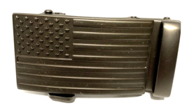 Belt Buckle American Flag Ratchet Gun Metal Gray Patriotic USA DogLeg Re... - £13.19 GBP