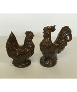Vintage pair of ceramic brown chicken hen rooster decorative country decor  - $27.07 CAD