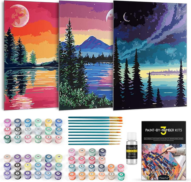 3 Pack Paint by Number for Adults Beginner, Moon Lake Landscape DIY Painting by  - $32.08