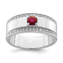 Silver Rhod-plated Men&#39;s African Ruby and White Topaz Ring QR6837 - $4,141.03 MXN