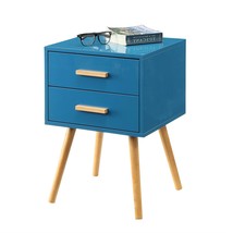 Modern Classic Mid-Century Style End Table Nightstand in Blue Finish - £215.91 GBP