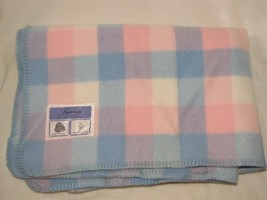 Laconia Pure New Wool Australian Pastel Plaid Baby Blanket Pink Blue White - £63.07 GBP