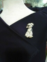 Vintage Golden Pin Brooch Adorable Dalmation Puppy Bejewelled Faux Gem Stones - $52.00