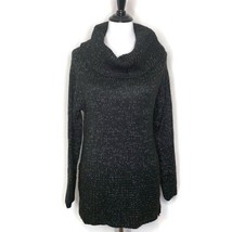 DKNY Black Turtleneck Sweater Long Sleeve Knit Metallic Silver Womens Si... - $21.78