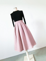 Winter Pink Midi Pleated Skirt Women Custom Plus Size Midi Woolen Party Skirt image 4