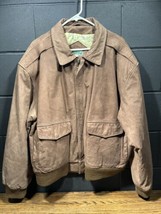 Vintage Aviator Bomber Flight Jacket Map Lined Large Brown Suede Motorcycle - £66.80 GBP