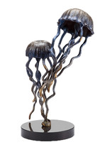 Jellyfish Pair Brass Statue on Marble Base - $326.70