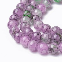 20 Crackle Glass Beads 10mm Purple Green Veined Bulk Jewelry Supply Mix ... - $6.73
