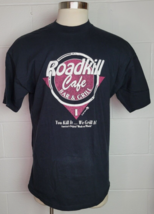 Vtg 90s Roadkill Cafe Bar &amp; Grill Menu Mens Tshirt Black Cotton XL - $24.75