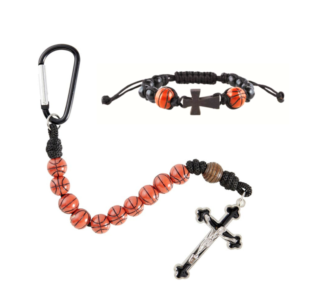 Kid&#39;s Children&#39;s Basketball Sport One Decade Rosary Keychain &amp; Bracelet Set - $14.95