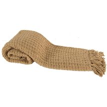 A&amp;B Home T37659-CAME, Camel, 50 by 60-Inch Basketweave Micro Poly Throw, 50 x 60 - £54.13 GBP