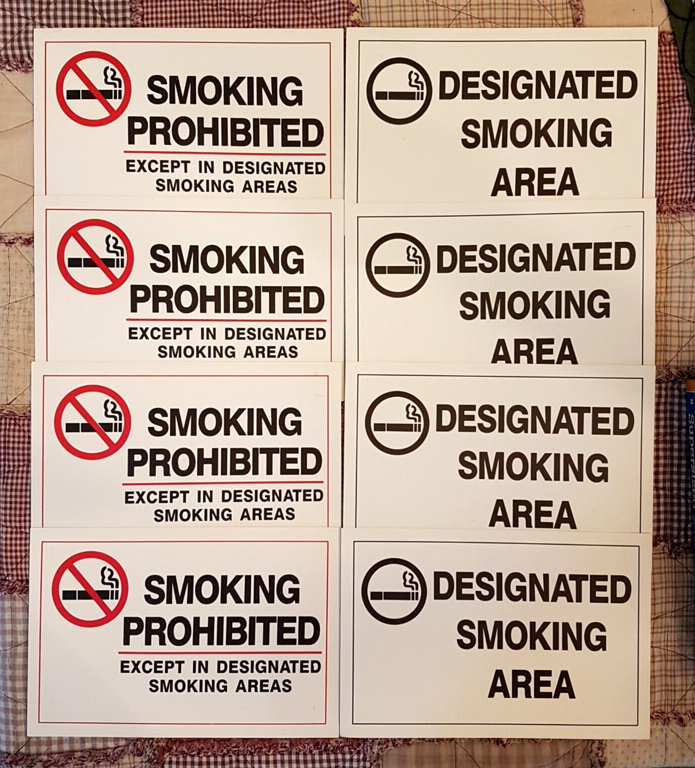 Smoking Prohibited/Designated Area Card Stock Wall Sign LOT 8x12&quot; Sticky... - $3.90