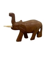 Vintage Asian Elephant Brown Wooden Hand Carved Tabletop Souvenir - $14.99