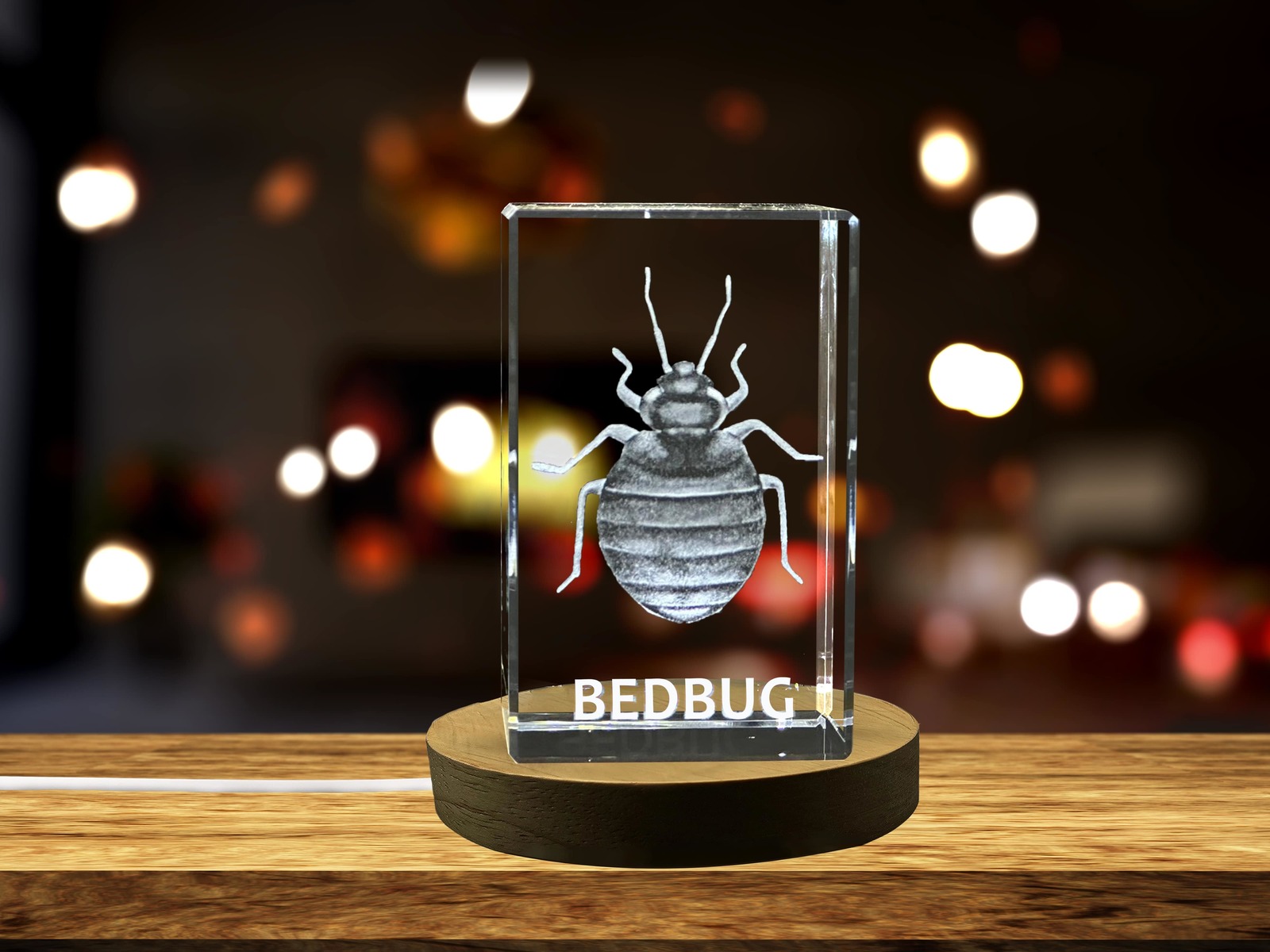 LED Base included | 3D Engraved Crystal Bed Bug Figurine - Creepy Crawler Decor