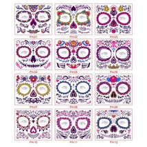 Day of the Dead Face Tattoos 12 Packs Halloween Face Stickers Halloween Party De - £17.58 GBP