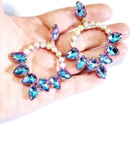 Color-shift Drop Earrings, Bridesmaid Rhinestone Earrings, 2.9 Inch Chameleon Je - £31.95 GBP