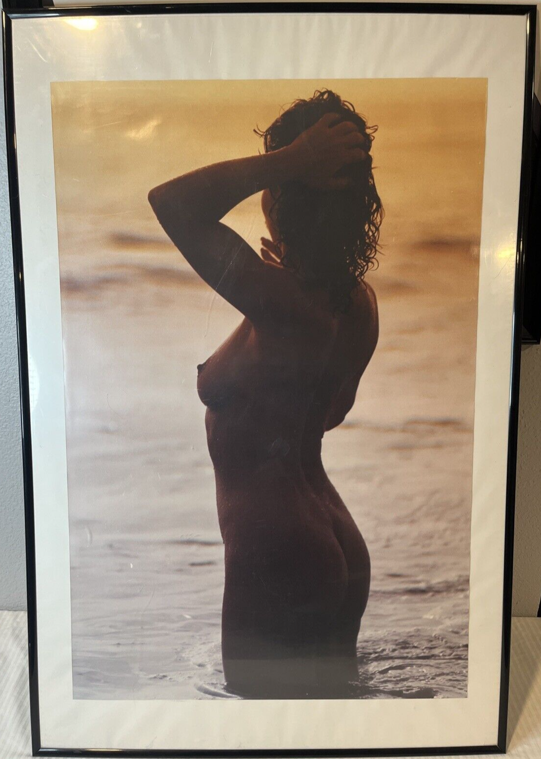 Y2K Nude Model Poster | Sunset At The Beach W/ Nude Model Posing.w
