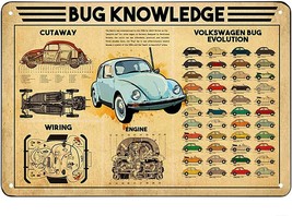 VW Bug Beetle Knowledge metal wall poster decor Retro Tin Sign Home Bar - $28.71+