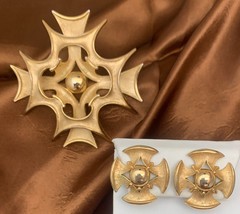 Crown Trifari Vintage Maltese Cross Brooch and Earrings Gold Tone 1960s - $77.85