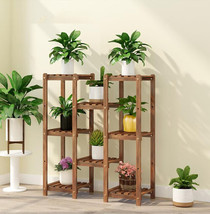 Carbonized Wood Plant Stand 8 Pots Display Shelf Flower Rack For Living Room New - £41.63 GBP