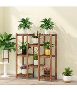 Carbonized Wood Plant Stand 8 Pots Display Shelf Flower Rack For Living ... - $54.99