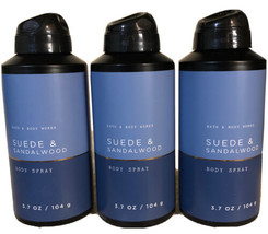 3 Bath &amp; Body Works SUEDE &amp; SANDALWOOD Mens Deodorizing Scented Body Spr... - $29.70