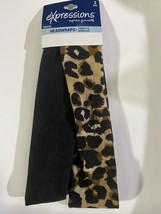 Expressions 2 Pcs Headwraps DGH163 Solid Black and Leopard Print Brown - £5.47 GBP