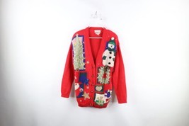 Vintage 90s Streetwear Womens Large Hand Knit Christmas Bells Cardigan Sweater - £46.62 GBP