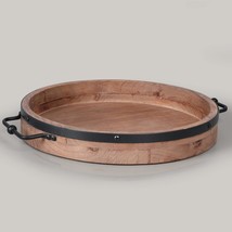 Round Coffee Table Tray - 13&#39;&#39; Farmhouse Wood Serving Tray With Metal Ha... - $45.99