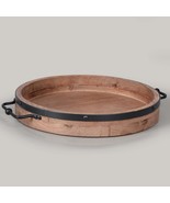 Round Coffee Table Tray - 13&#39;&#39; Farmhouse Wood Serving Tray With Metal Ha... - £36.22 GBP