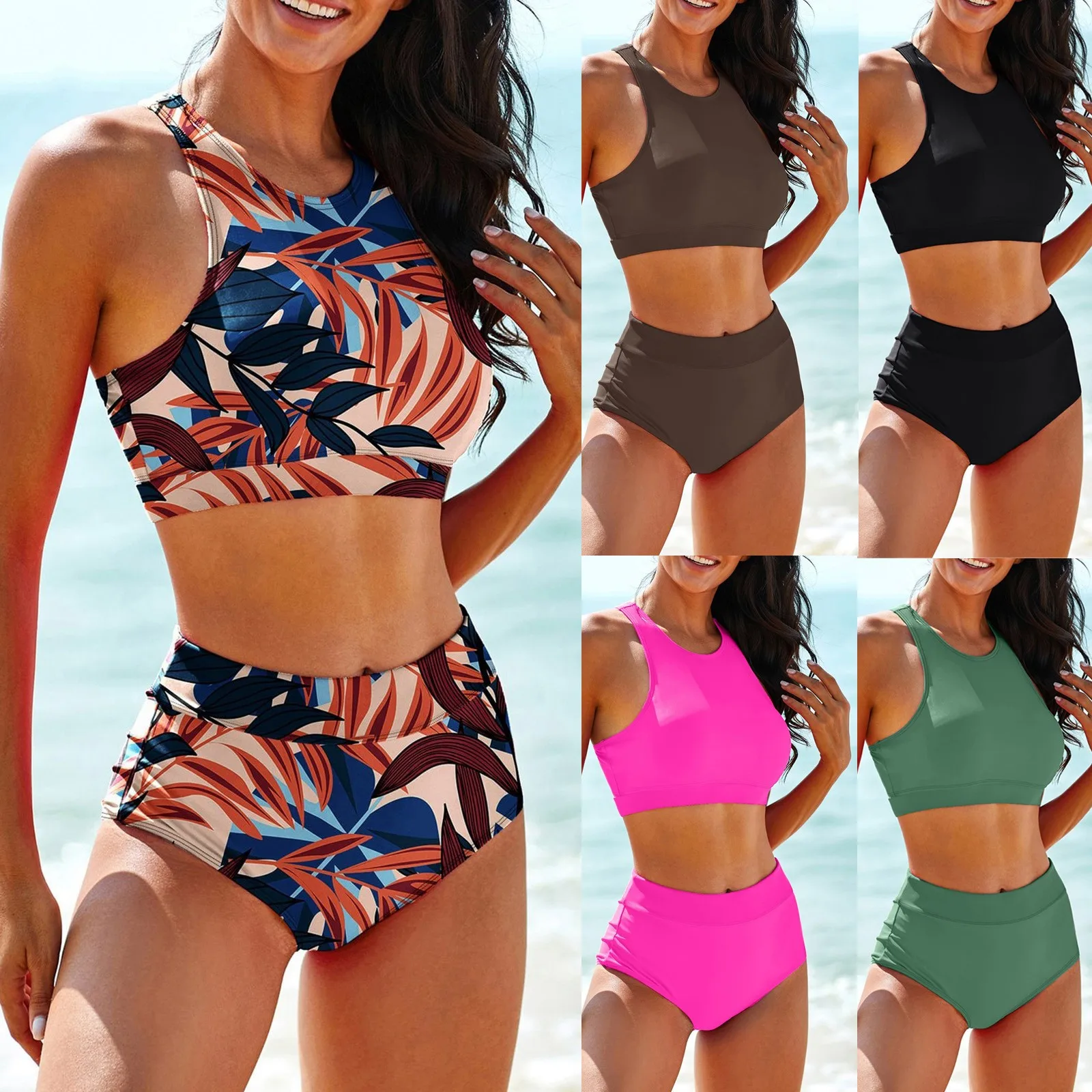 Waist Sexy Bikini Set 2024 – Solid Color Two-Piece Swimsuit for Women - $40.73 CAD